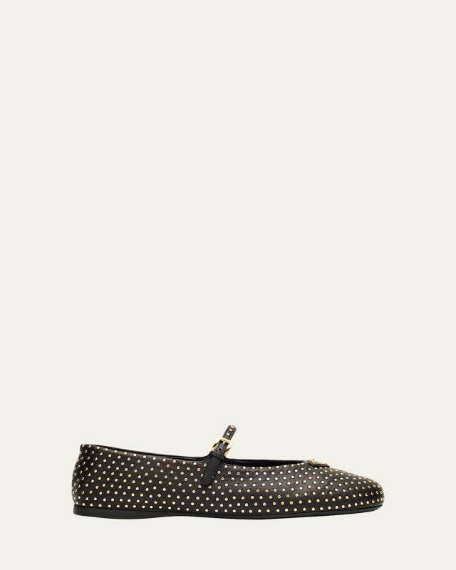 Embellished Leather Mary Jane Ballerina Flats